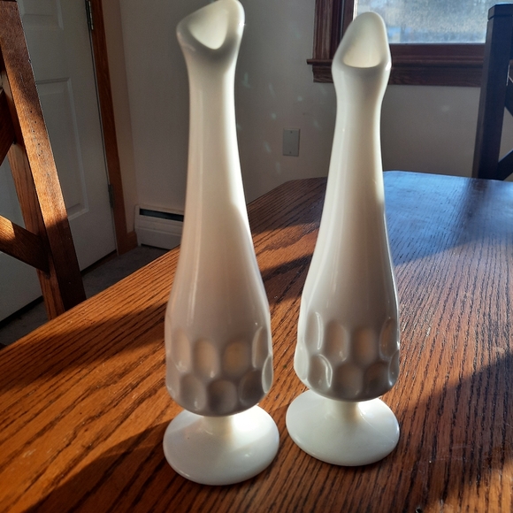 Fenton Other - Two Fenton Milk Glass Thumbprint Swung Vases
